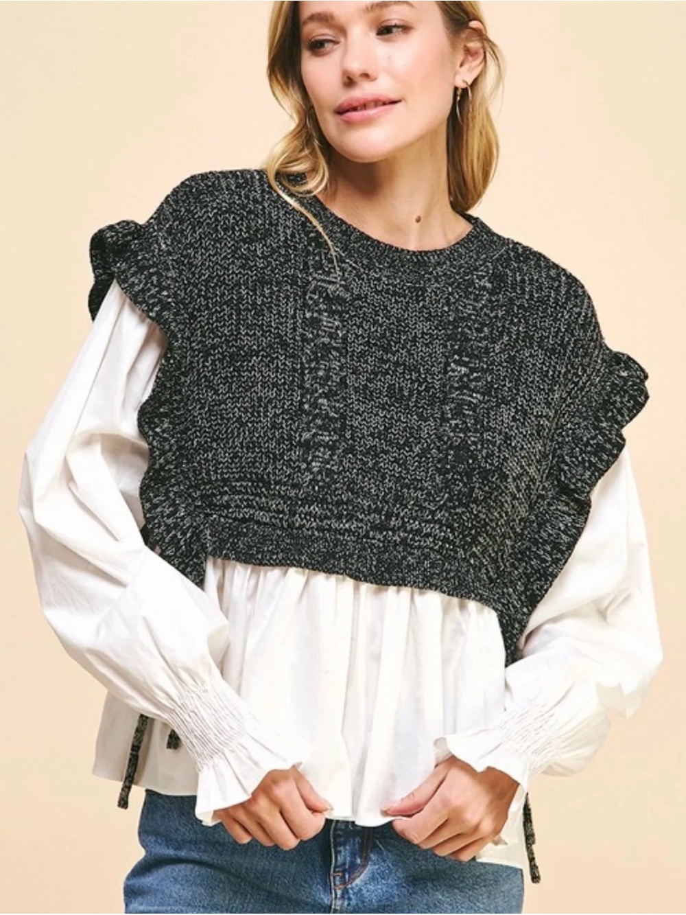 Pinch grey White Nancy Sweater Blouse Top Short Small Zara Style $74